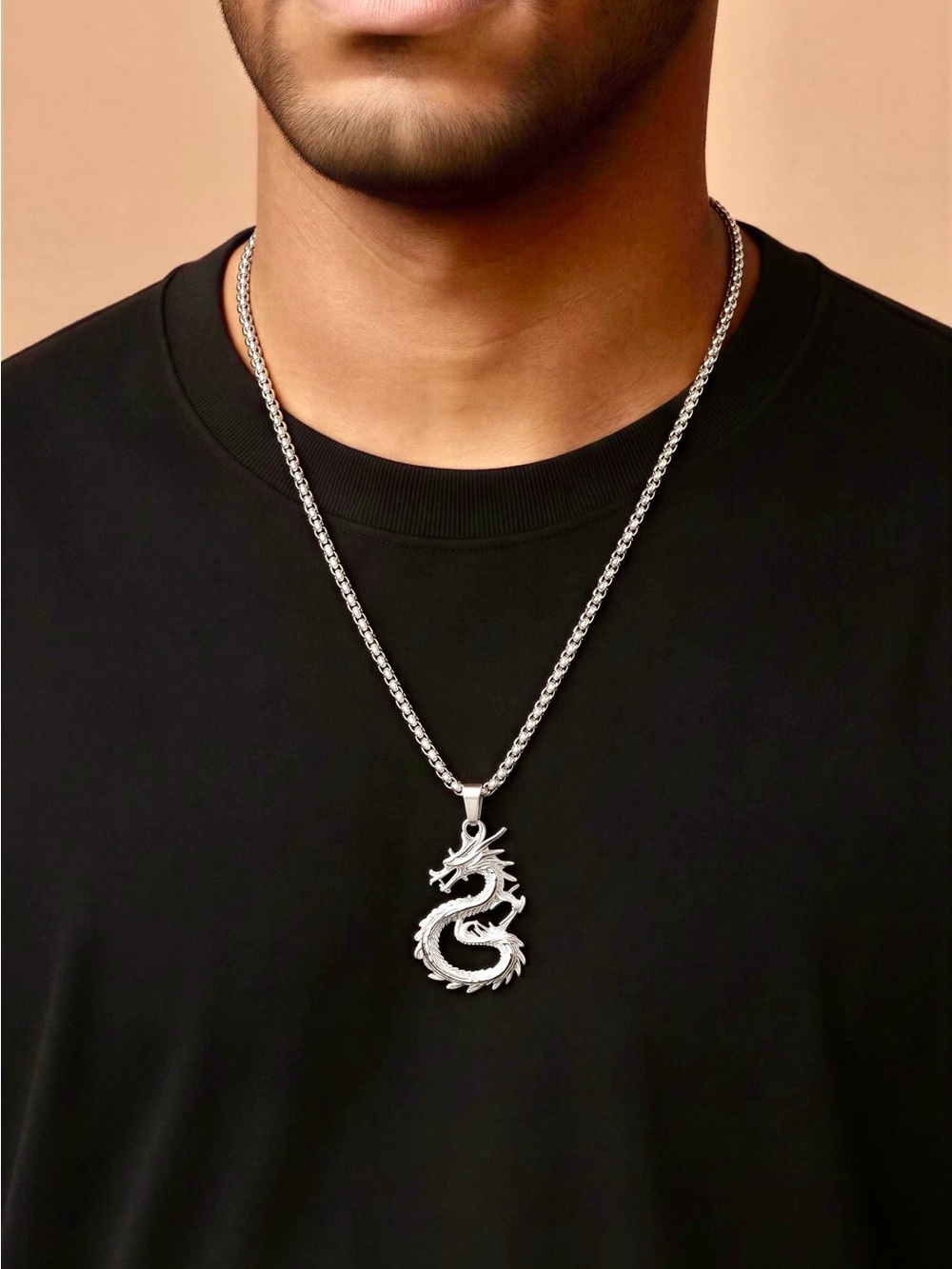 Fashion Jewelry Silver Dragon Pendant Necklace for Men